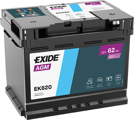 AKUMULATOR 12V-62AH D+ AGM EK620 EXIDE START STOP