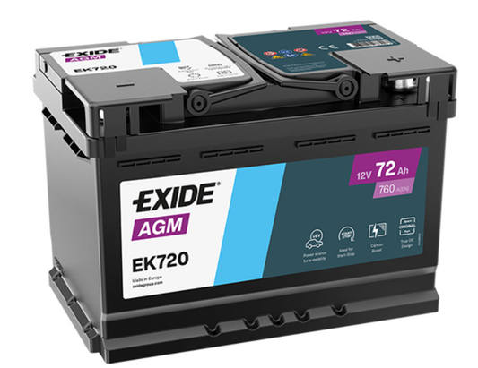 AKUMULATOR 12V-72AH D+ AGM EK720 EXIDE START STOP